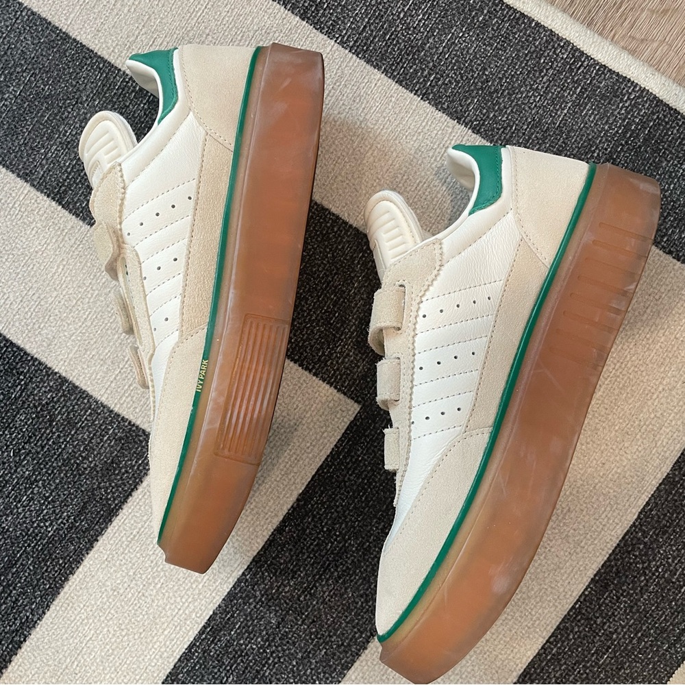 IVY PARK Beige Cream Suede Sneakers with Green Trim - Picture 5 of 7